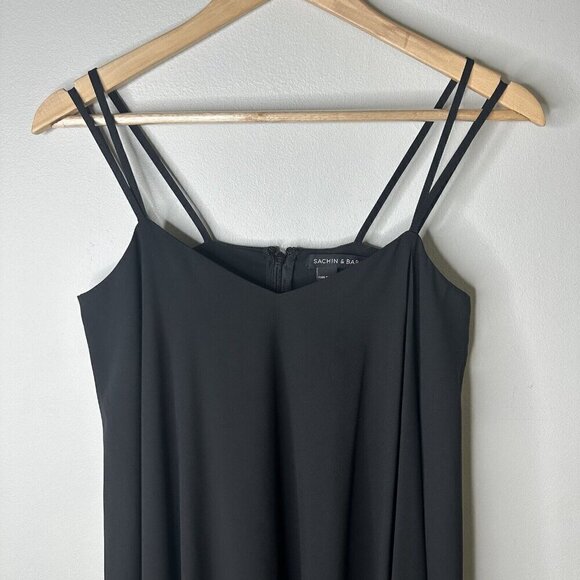 Sachin & Babi Dress Black Layered Strappy Cape Wings With Gold Accent Trim Sz 2 - Picture 3 of 12